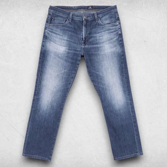 AG Everett Jeans Mens 34x32 Dark Blue Slim Straight Smart Casual Distressed - Picture 1 of 11